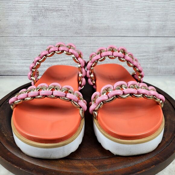 Schutz Juliet Sport Coral Braided Detail Slip On Open Toe Low Heel Sandals Sz 8B - Picture 2 of 9
